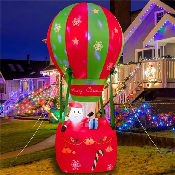 6.5FT Christmas Inflatable Christmas hot air Balloon Decor, Blow Up Yard Decor